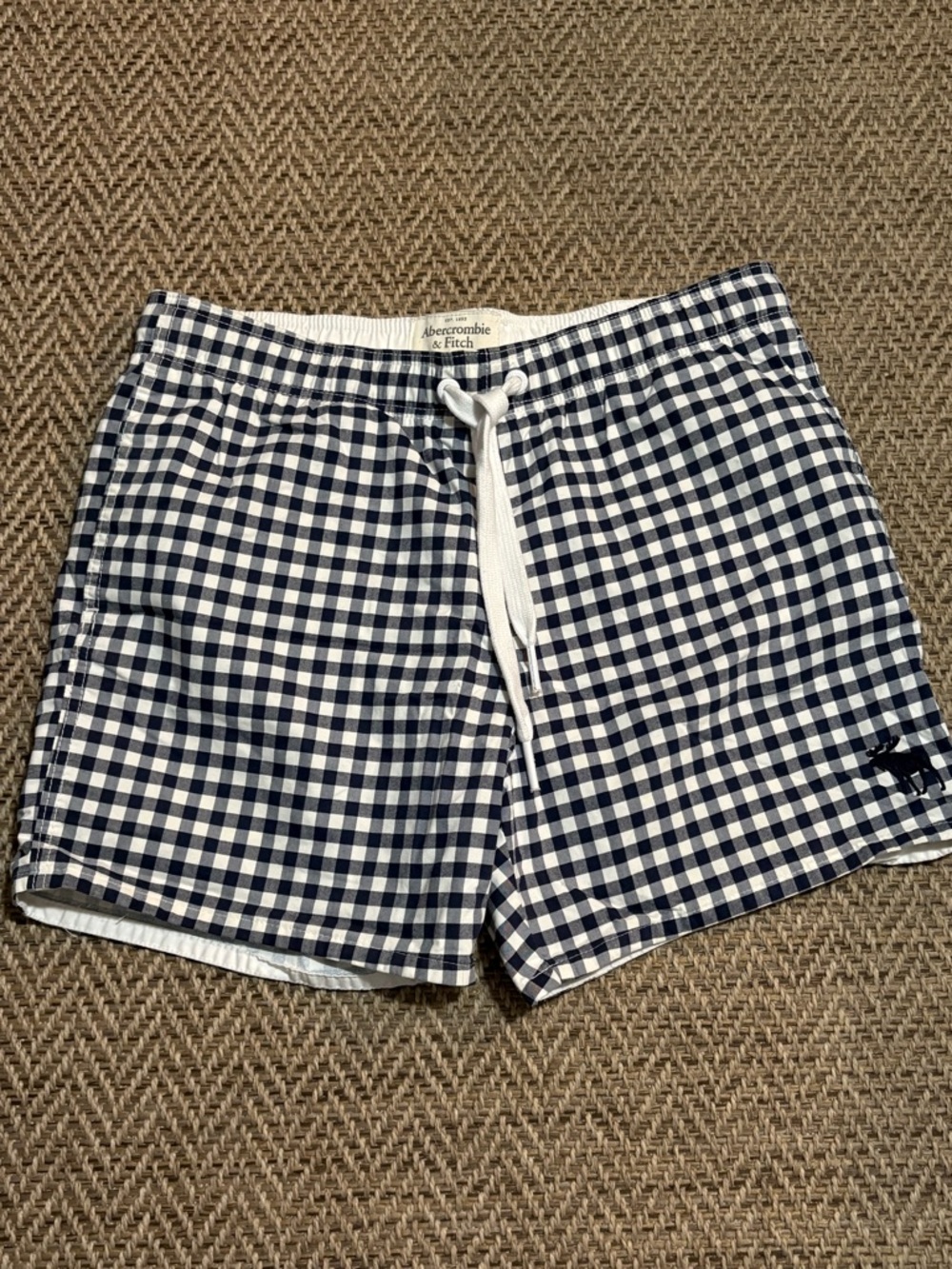 Abercrombie Fitch Men’s Swim Trunks XL Blue Gingham Check Elastic Waist 5” Nice!
